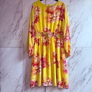 Ashley Stewart Floral Flowy Long Sleeve Dress SZ 14/16